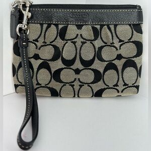 COACH Vintage Signature Monogram Pleated Canvas Pouch/Clutch Grey & Black